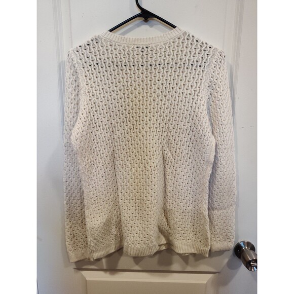 Women's Talbots Open Knit Crewneck Sweater Lamb's Wool Petite Medium Cream - Picture 3 of 6